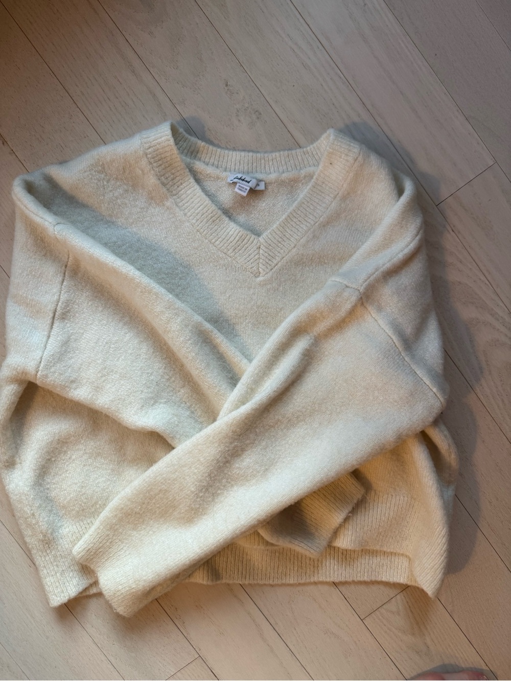 Subdued Cream V-neck Cozy Sweater